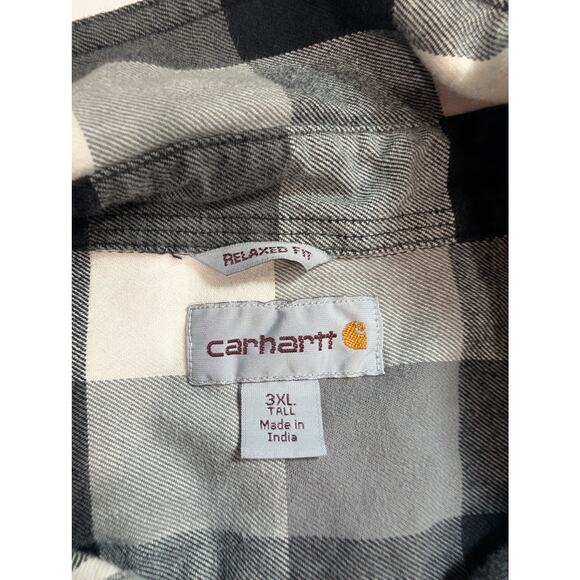 Carhartt Top Mens 3X Black White Plaid Button Front Flannel Relaxed Fit - Picture 5 of 10